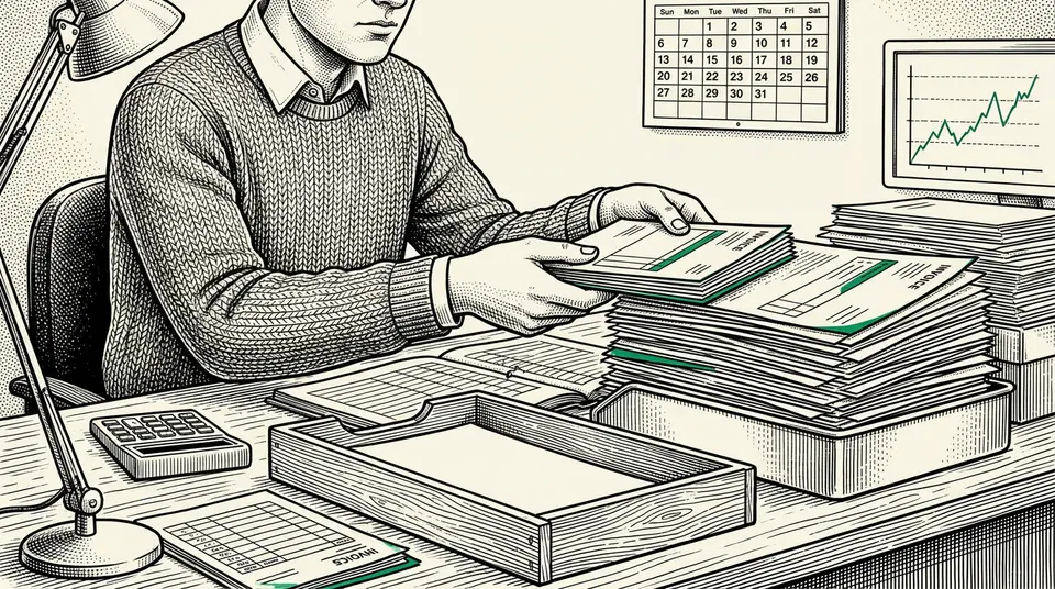 A person moves a small stack of papers into a large pile on a desk, representing a small practice joining a platform.