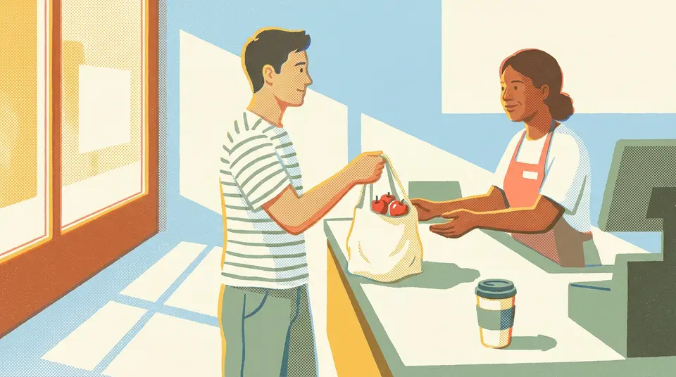 A man shops for groceries with quiet composure, illustrating the courage of staying present after a public failure.