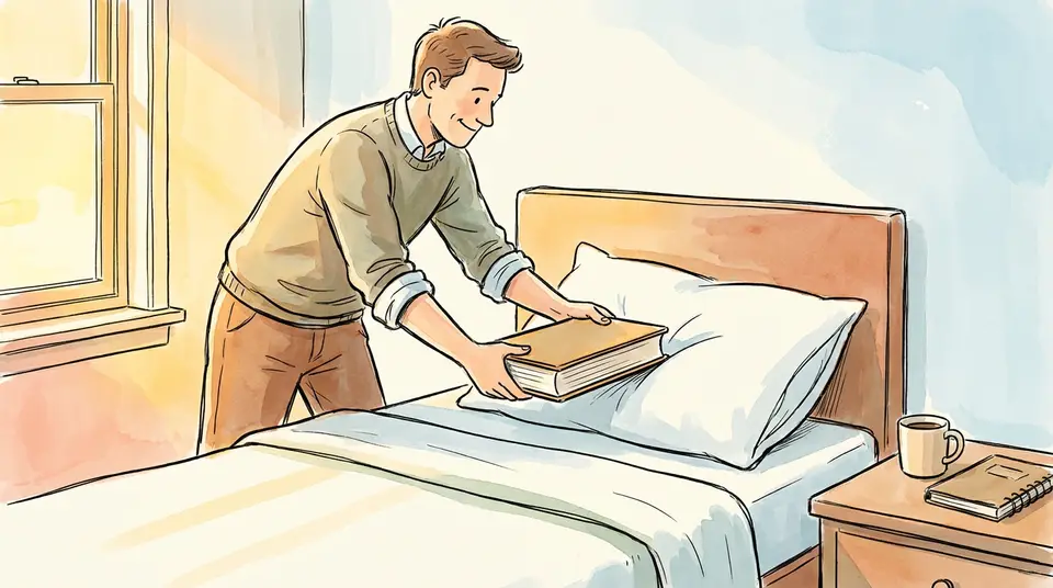 A person placing a book on a pillow, illustrating how to design your environment to support new habits.
